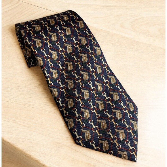 Lands‎ End 100 % Silk Neck Tie Blue Duck Print ~ Made in  USA - Picture 1 of 7